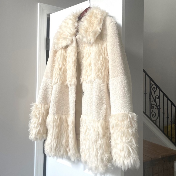 Kensie Ivory Patchwork Mixed Faux Fur Coat | Size XL - Picture 2 of 10